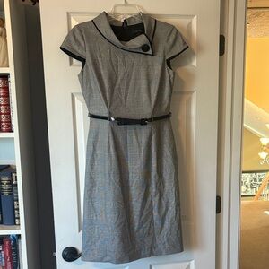 Elegant Gray Midi Dress with Black Accents
